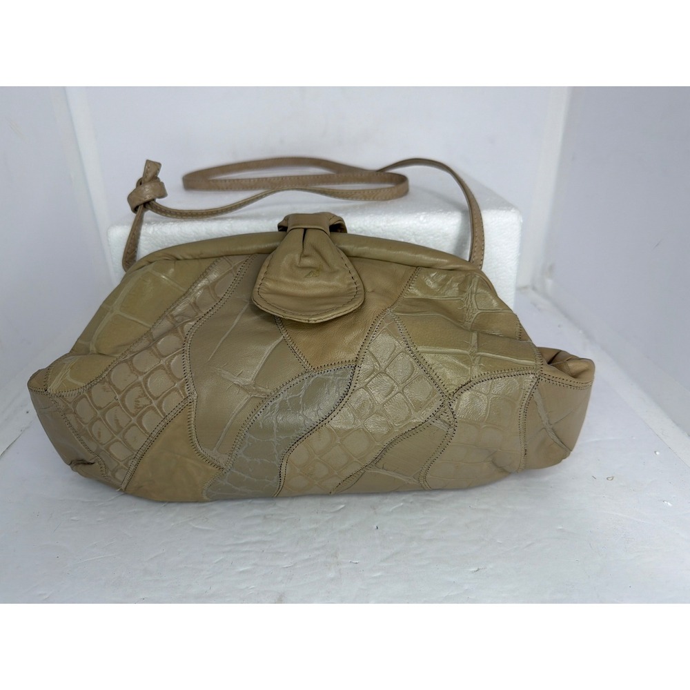 Park Avenue Int. Tan Leather Patchwork Croc Embossed Crossbody Bag Made in USA